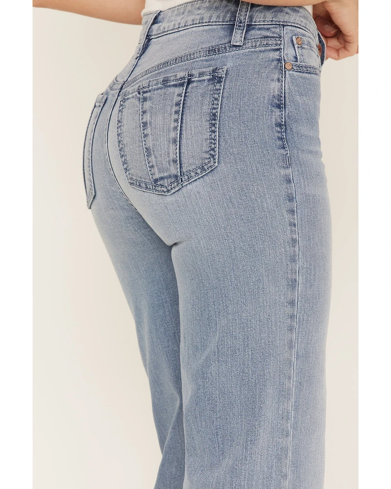 Shyanne Women's Light Wash High Rise Seamed Flare Jeans