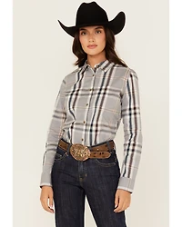 Shyanne Women's Plaid Print Long Sleeve Button-Down Stretch Western Shirt