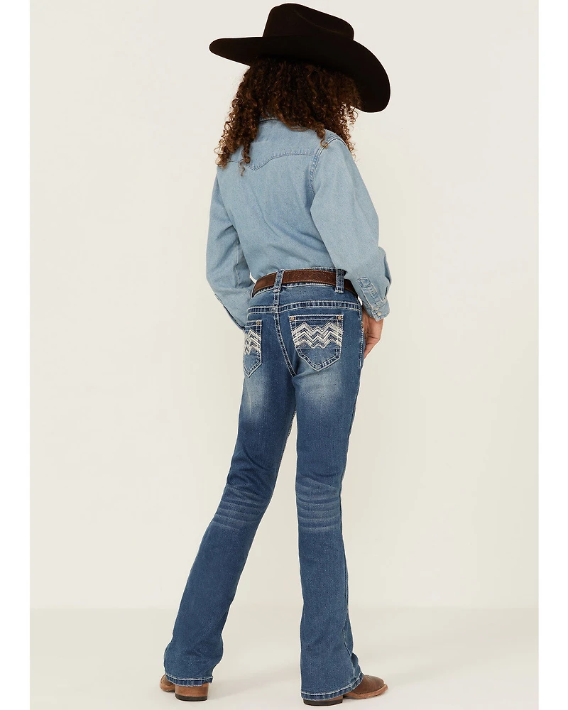 Shyanne Little Girls' Dark Wash Zigzag Pocket Bootcut Jeans