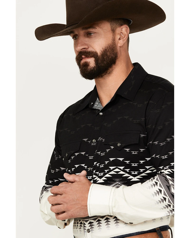 Rock & Roll Denim Men's Southwestern Print Long Sleeve Snap Stretch Western Shirt