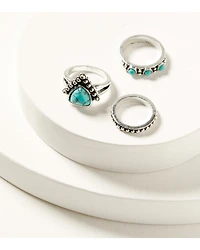 Shyanne Women's Turquoise and Silver-Toned Dotted Ring Set - 3 Piece