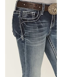 Grace LA Girls' Medium Wash Geo Diamond Pocket Bootcut Stretch Denim Jeans