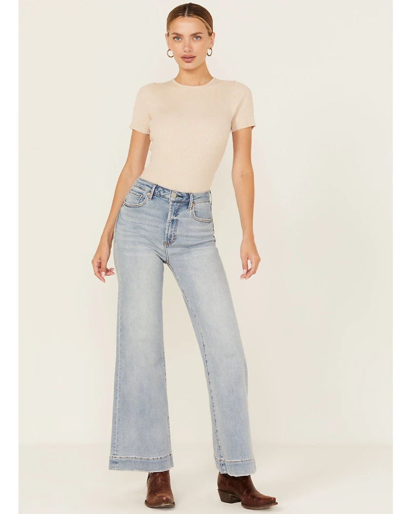 Dear John Women's Fiona Light Wash High Rise Wide Leg Stretch Denim Jeans