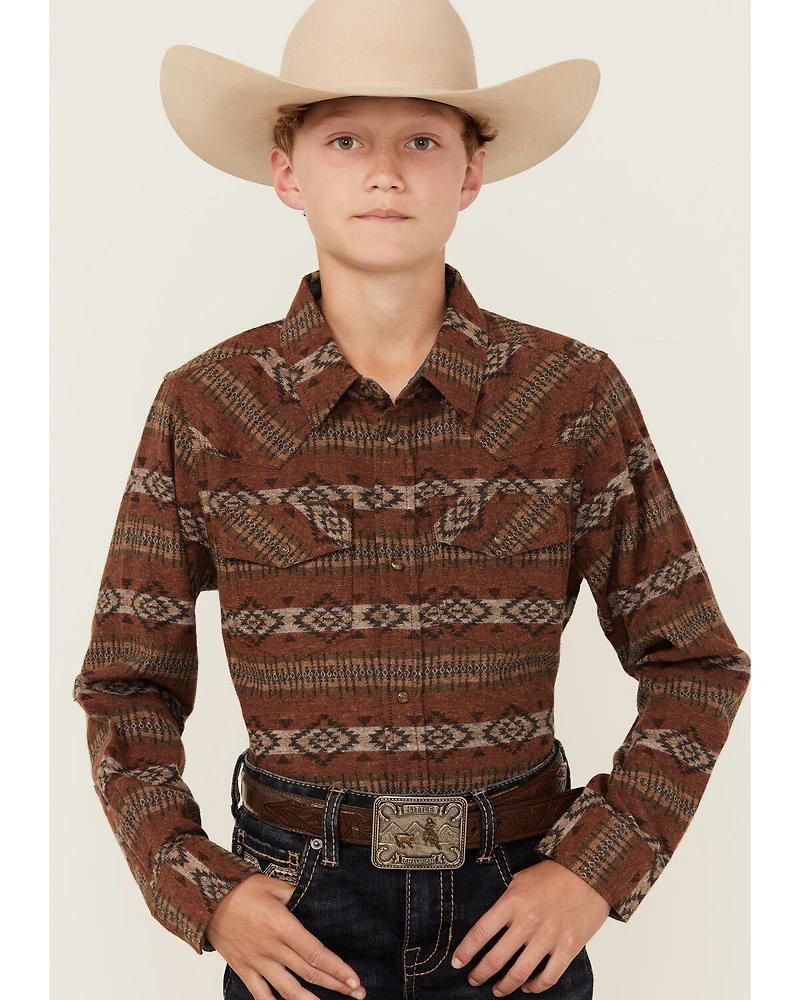 Cody James Boys' Resource Southwestern Print Long Sleeve Snap Flannel Shirt