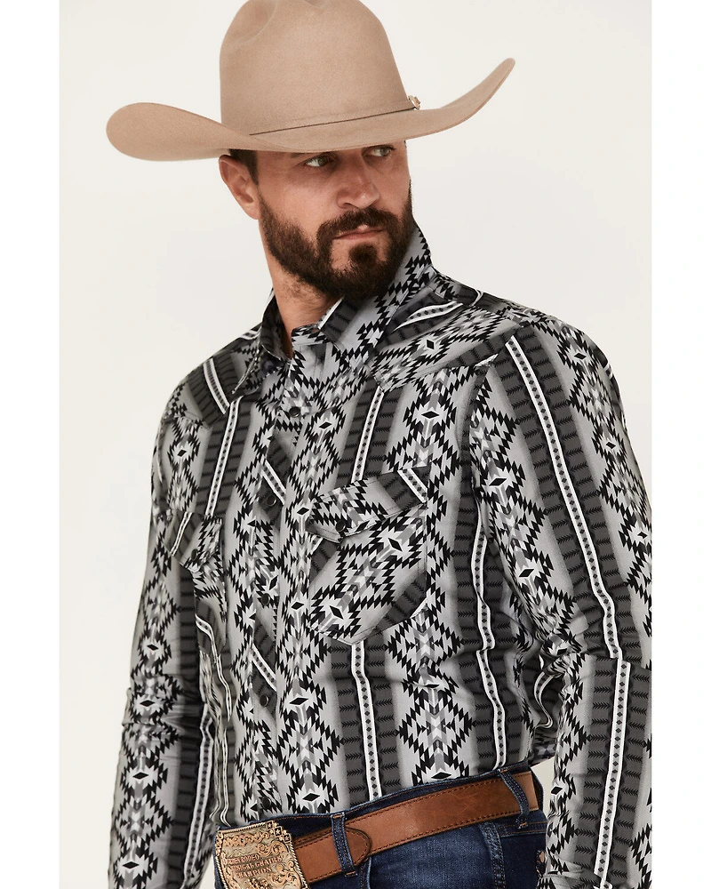 Rock & Roll Denim Men's Southwestern Print Stretch Long Sleeve Snap Western Shirt