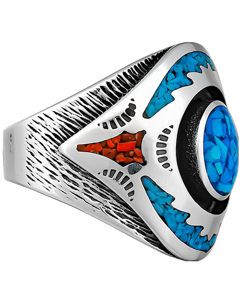 Silver Legends Women's Turquoise and Coral Southwestern Ring