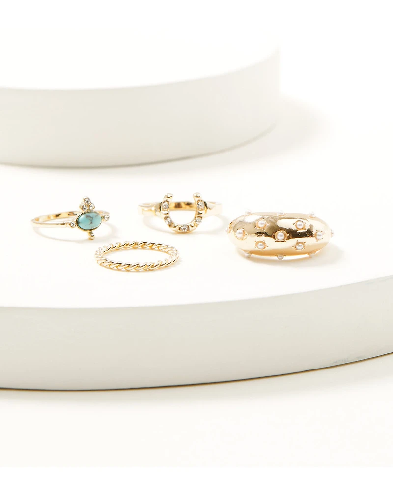Shyanne Women's Pearls Ring Set - 4 Piece