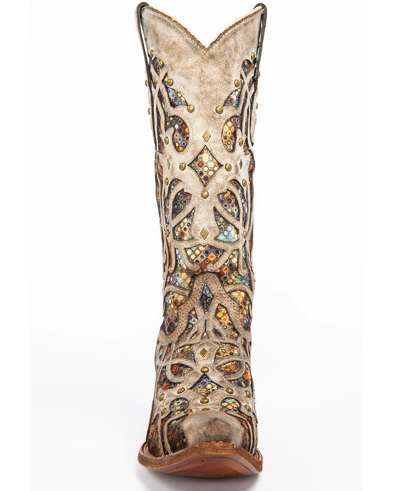 Corral Women's Taupe Inlay Western Boots - Snip Toe