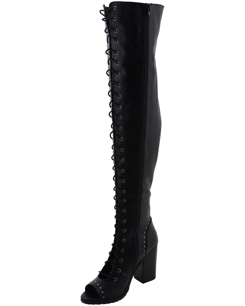 Milwaukee Leather Women's Open Toe Front Knee High Boots - Round