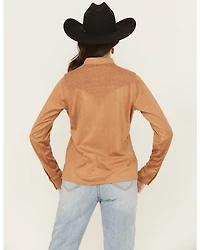 Shyanne Women's Faux Suede Lace Yoke Long Sleeve Button-Down Western Shirt