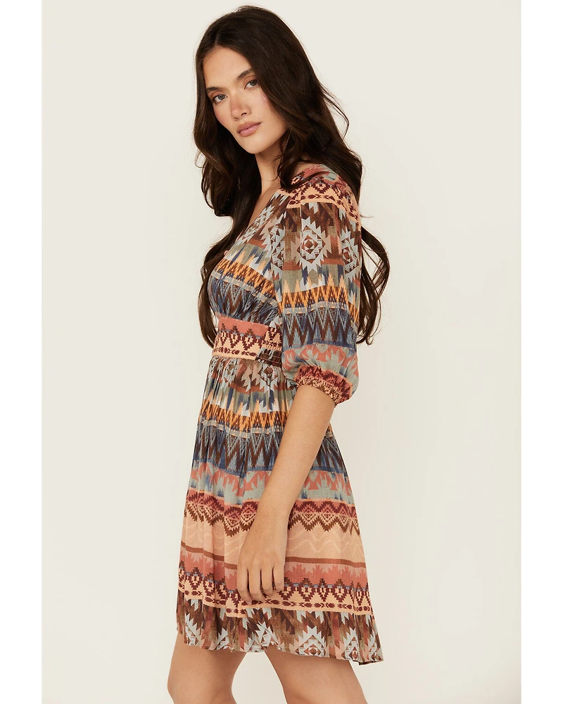 Shyanne Women's Southwestern Print Long Sleeve Mini Dress