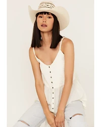 Cleo + Wolf Women's Smocked Button Front Woven Tank Top
