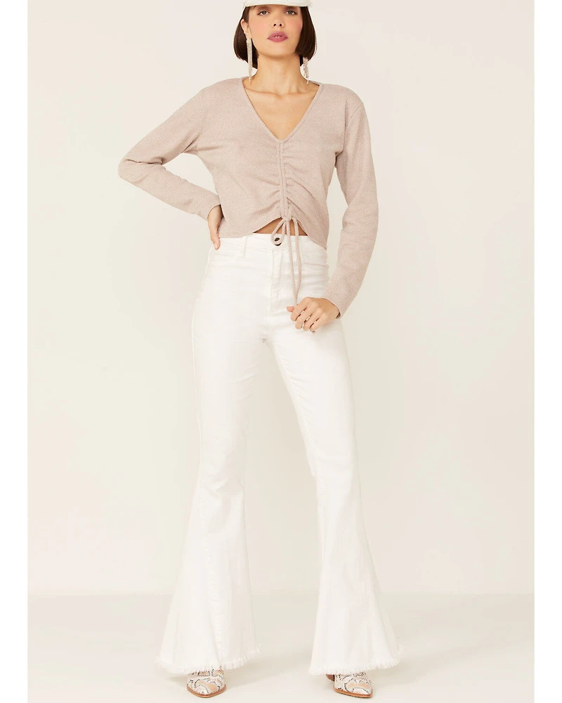 Wild Moss Women's Ribbed Lurex Cinch Front Knit Top