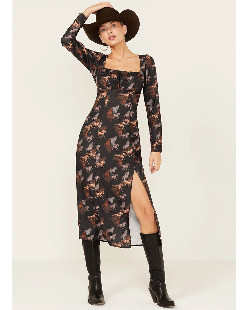 Rock & Roll Denim Women's Horse Print Midi Dress