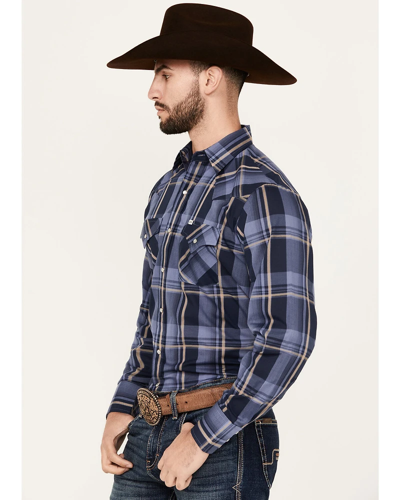 Ely Walker Men's Plaid Print Long Sleeve Snap Western Shirt