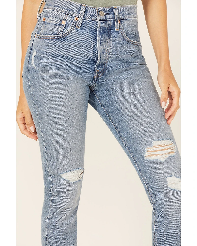 Levi's Women's 501 Medium Wash Mid Rise Distressed Skinny Jeans