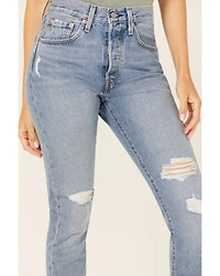 Levi's Women's 501 Medium Wash Mid Rise Distressed Skinny Jeans