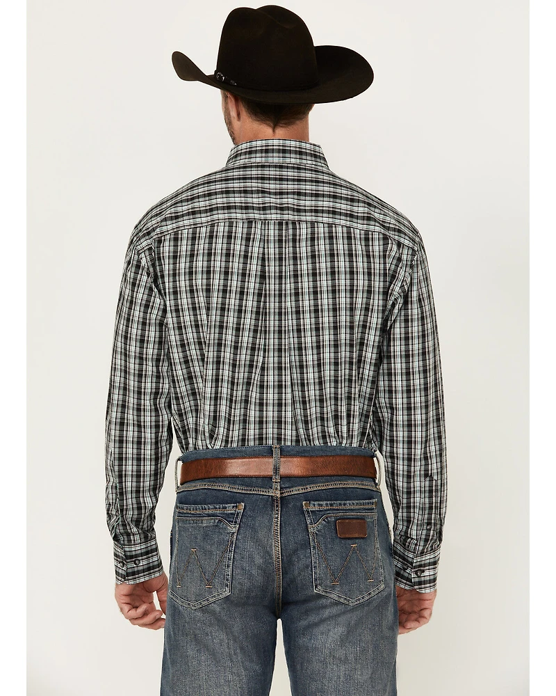 George Strait By Wrangler Men's Plaid Print Long Sleeve Button-Down Stretch Western Shirt