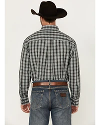 George Strait By Wrangler Men's Plaid Print Long Sleeve Button-Down Stretch Western Shirt