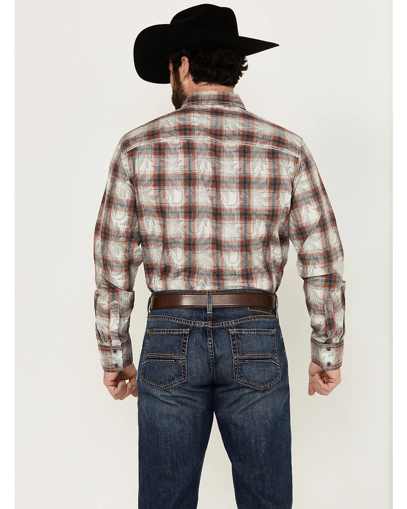 Wrangler Retro Men's Plaid Leaf Print Long Sleeve Button-Down Western Shirt