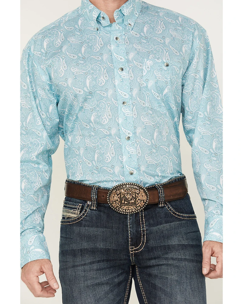 Wrangler Men's Paisley Print Long Sleeve Button-Down Stretch Western Shirt