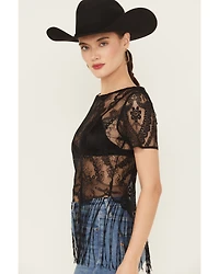 Idyllwind Women's Lace Fringe Short Sleeve Shirt