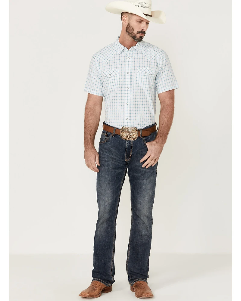 Moonshine Spirit Men's River Delta Small Plaid Short Sleeve Pearl Snap Western Shirt