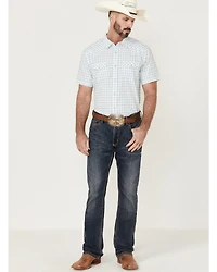 Moonshine Spirit Men's River Delta Small Plaid Short Sleeve Pearl Snap Western Shirt
