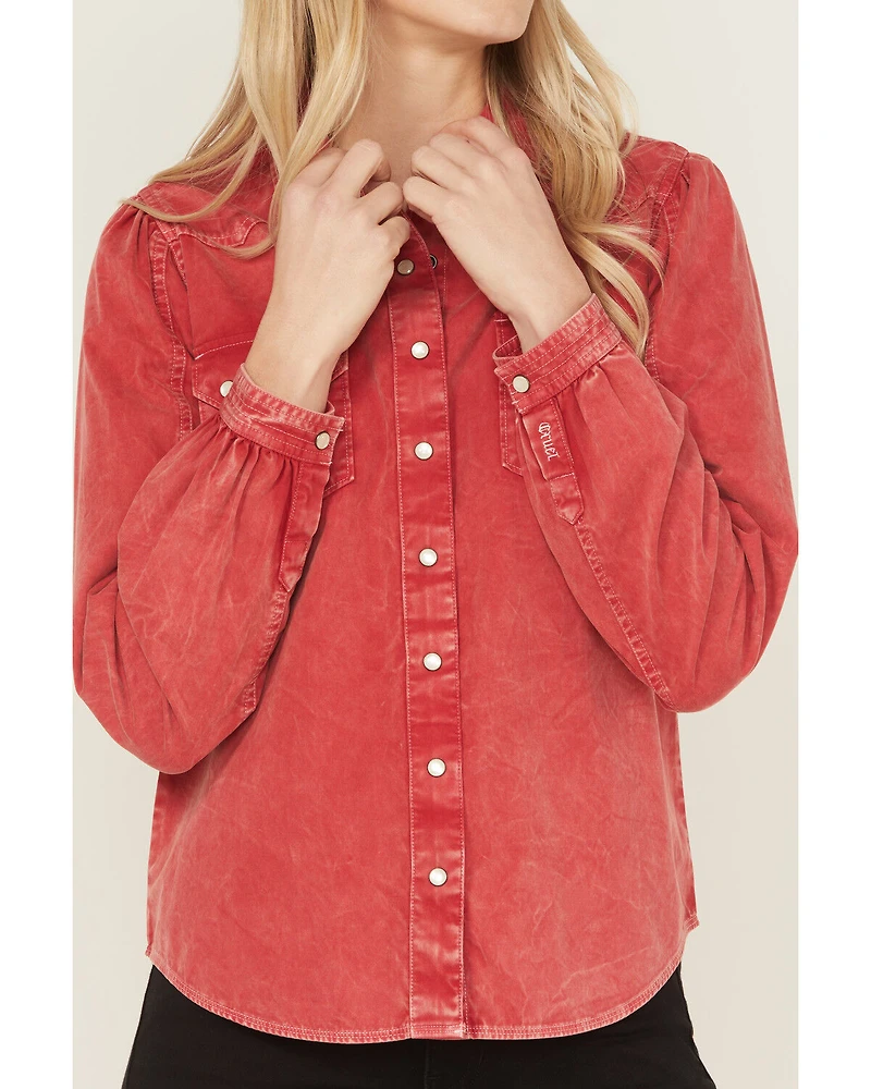 Cruel Girl Women's Solid Long Sleeve Snap Western Shirt