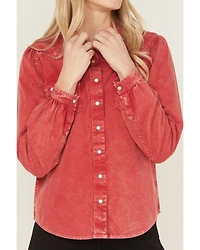 Cruel Girl Women's Solid Long Sleeve Snap Western Shirt