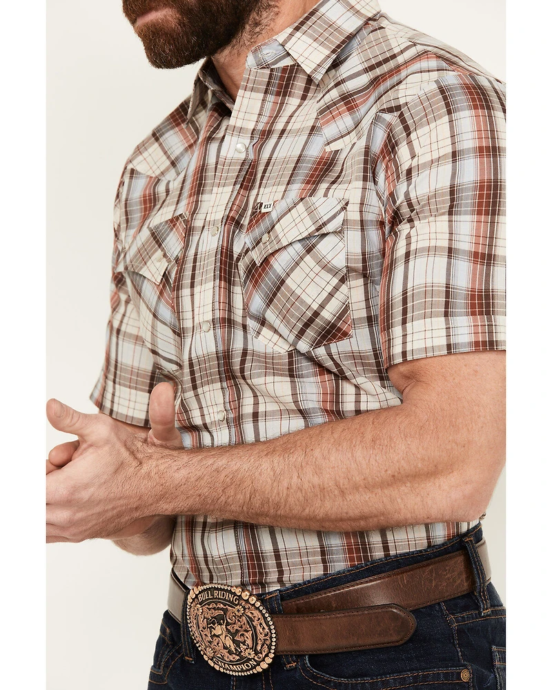 Ely Walker Men's Plaid Print Short Sleeve Snap Western Shirt
