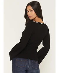 Originality Women's Solid Flared Long Sleeve Sweater