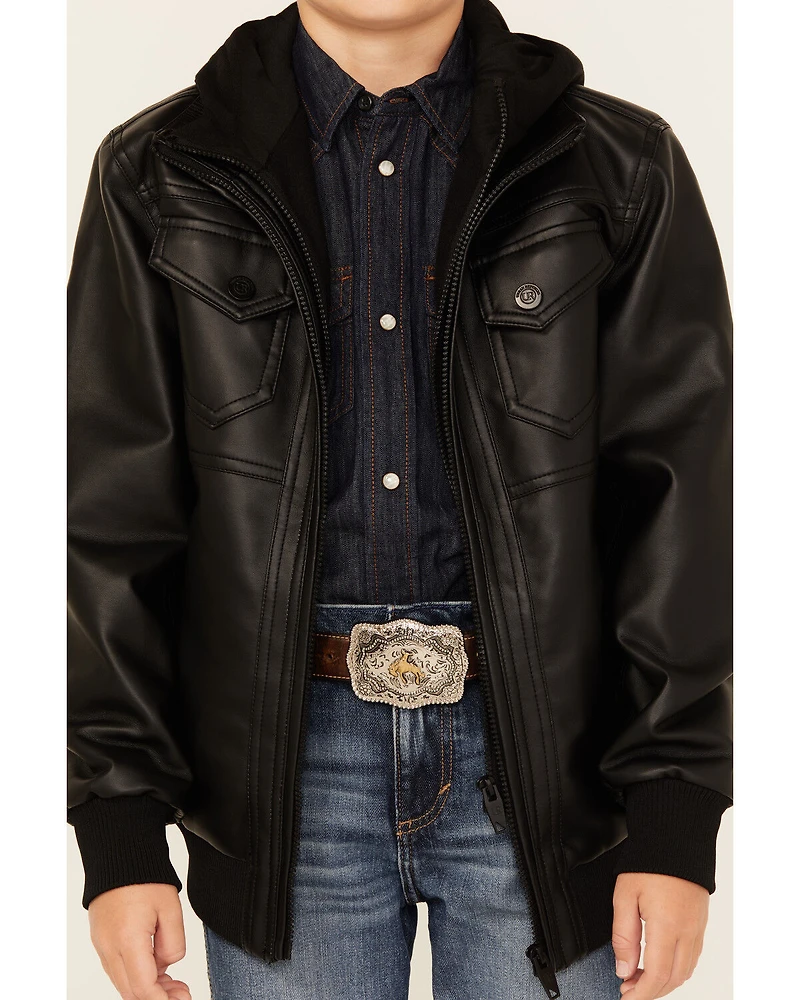 Urban Republic Boys' Faux Leather Hooded Bomber Jacket
