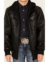 Urban Republic Boys' Faux Leather Hooded Bomber Jacket