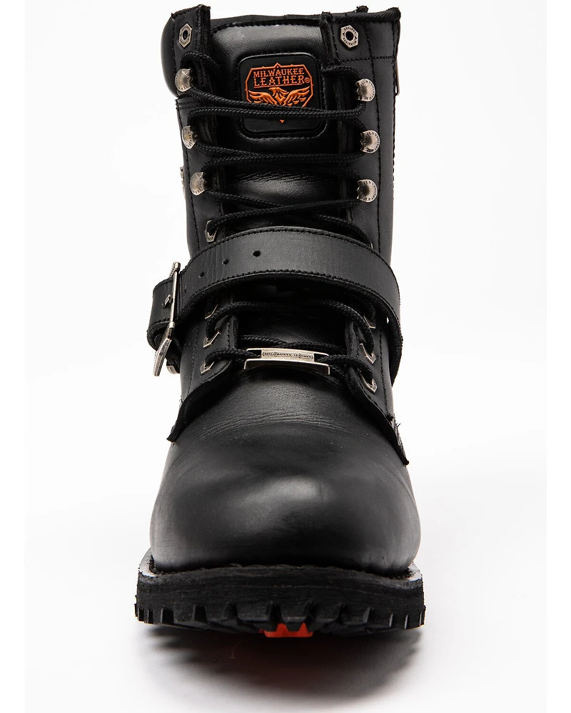 Milwaukee Leather Men's Buckled Lace-Up Boots - Round Toe