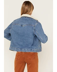 Wrangler Women's Light Wash Denim Sherpa Collar Western Jacket