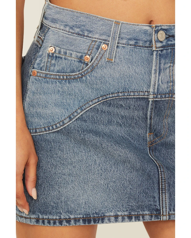 Levi's Women's Icon Medium Wash Two-Tone Denim Western Mini Skirt