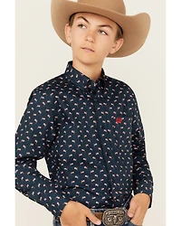 Cinch Boys' Flag Print Long Sleeve Button-Down Western Shirt