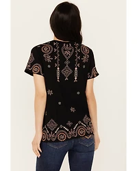 Johnny Was Women's Geo Print Embroidered Short Sleeve Tee