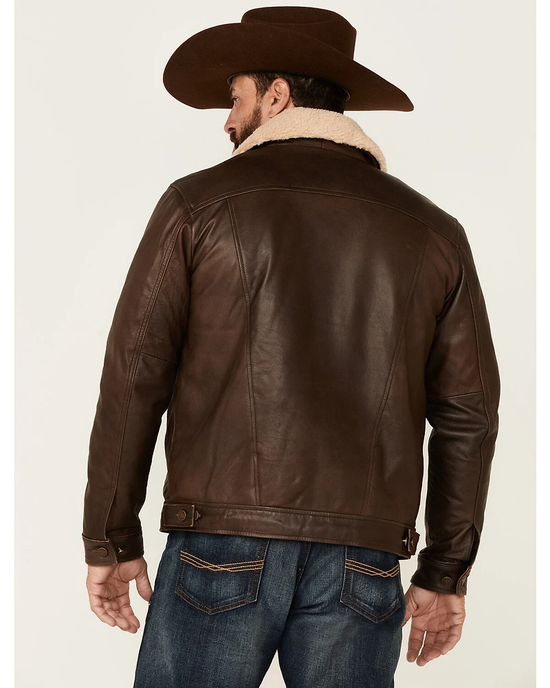 Wrangler Men's Vintage Sherpa Lined Leather Jacket