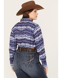Ariat Women's Southwestern Oceanic Print Long Sleeve Western Pearl Snap Shirt - Plus