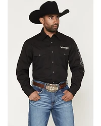 Wrangler Men's Solid Logo Long Sleeve Snap Western Shirt