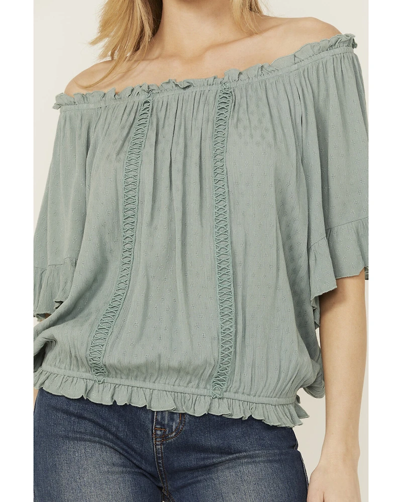 Band Of The Free Women's Solid Short Sleeve Off Shoulder Blouse