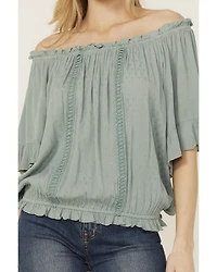 Band Of The Free Women's Solid Short Sleeve Off Shoulder Blouse