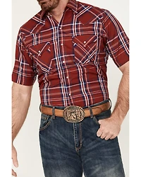Ely Walker Men's Plaid Print Short Sleeve Pearl Snap Western Shirt