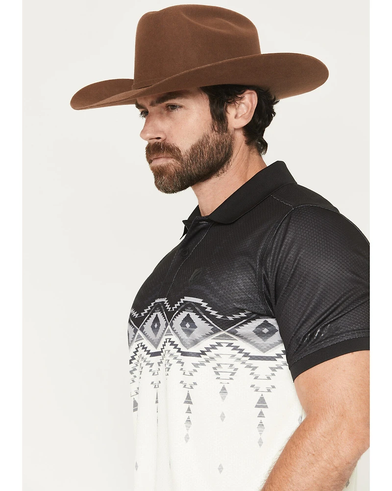 RANK 45® Men's Elko Southwestern Border Print Short Sleeve Button-Down Polo Shirt