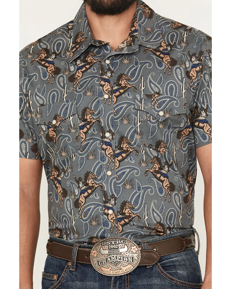 Rock & Roll Denim Men's Dale Brisby Horse Print Short Sleeve Snap Stretch Western Shirt