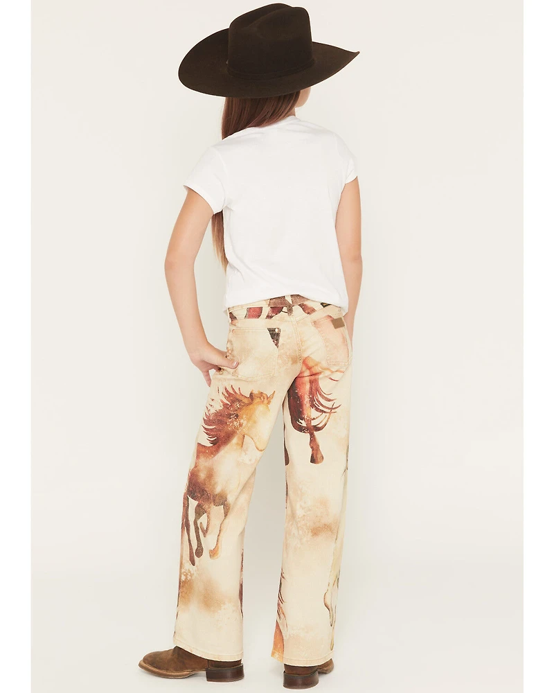 Wrangler X Lainey Wilson Girls' Horse Print Wide Leg Stretch Denim Jeans