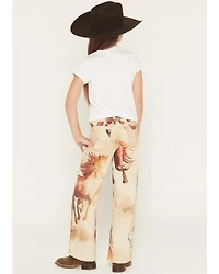 Wrangler X Lainey Wilson Girls' Horse Print Wide Leg Stretch Denim Jeans