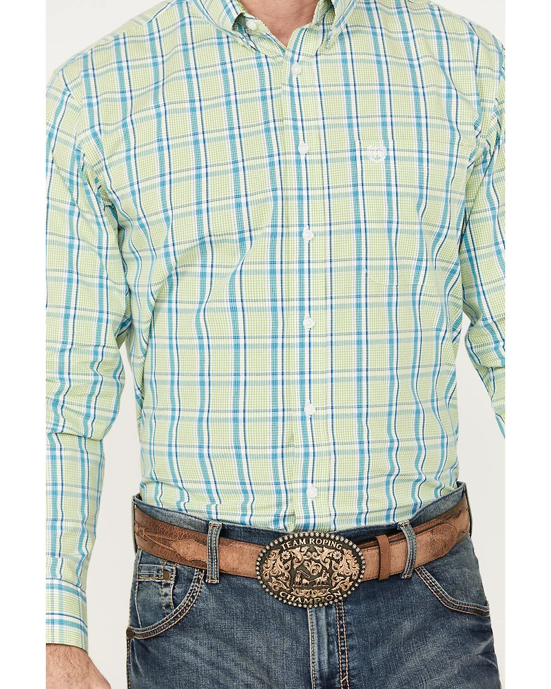 Panhandle Select Men's Plaid Print Long Sleeve Button-Down Western Shirt